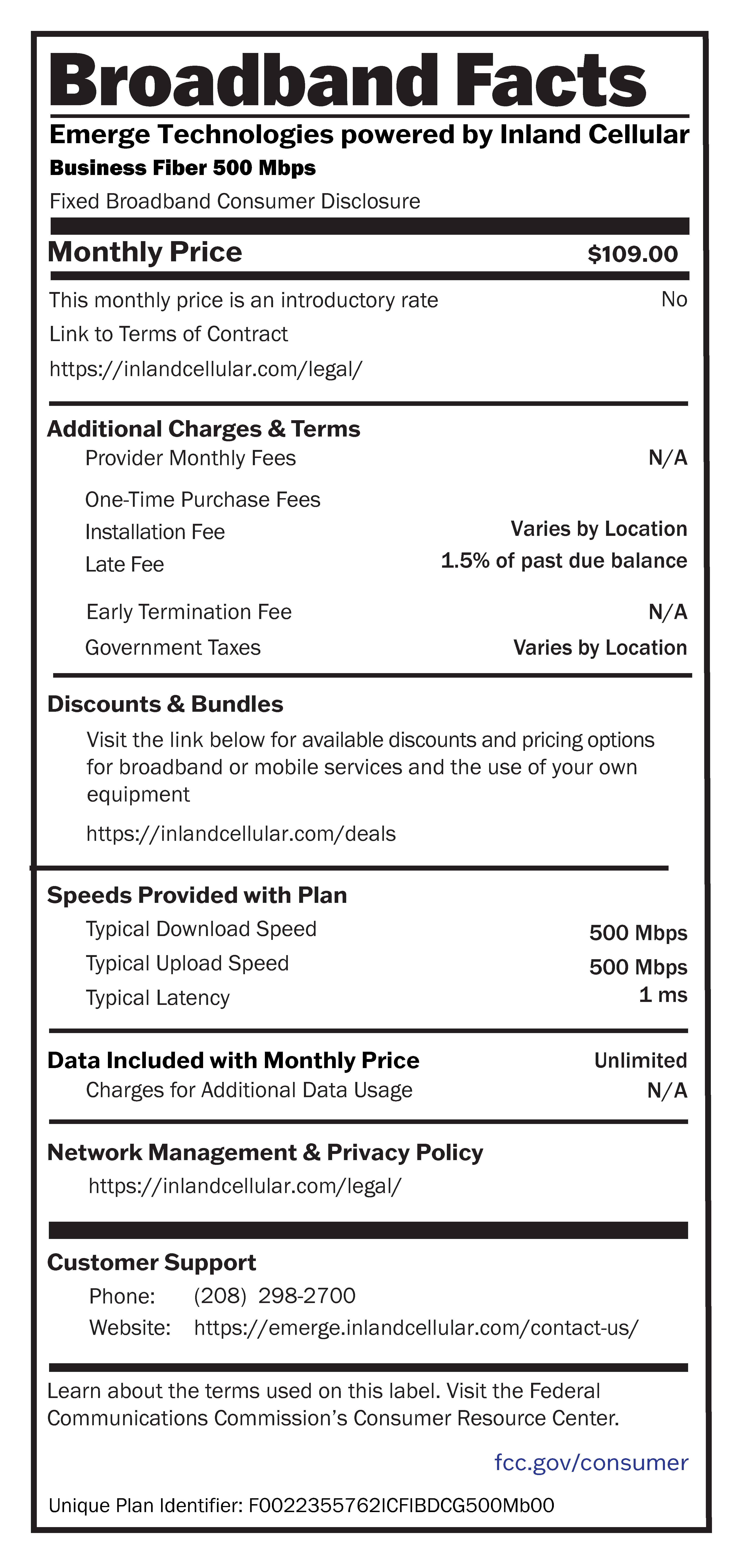 EmergeTechnologiesBroadbandFactsLabelsBusinessFiber500