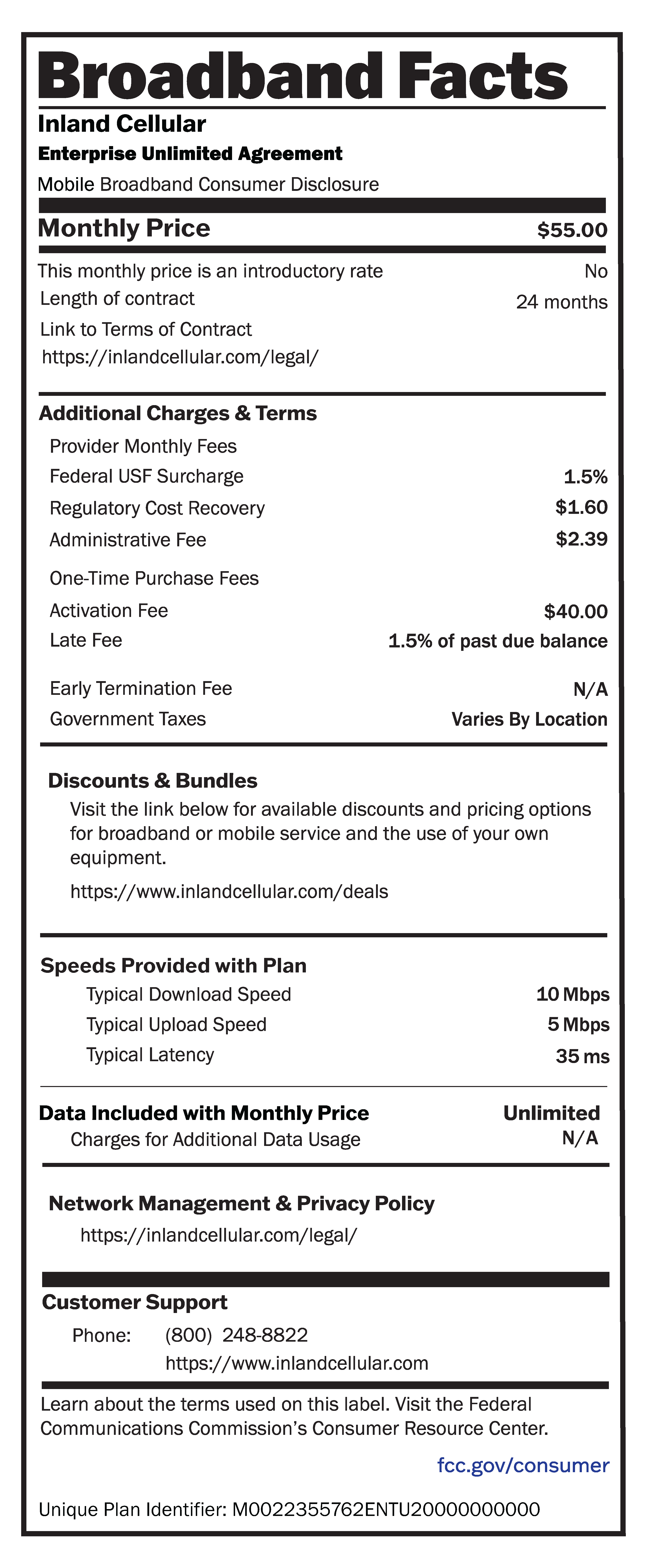 Inland Cellular BroadBand Facts LabelsEnterpriseUnlimitedContractTiered